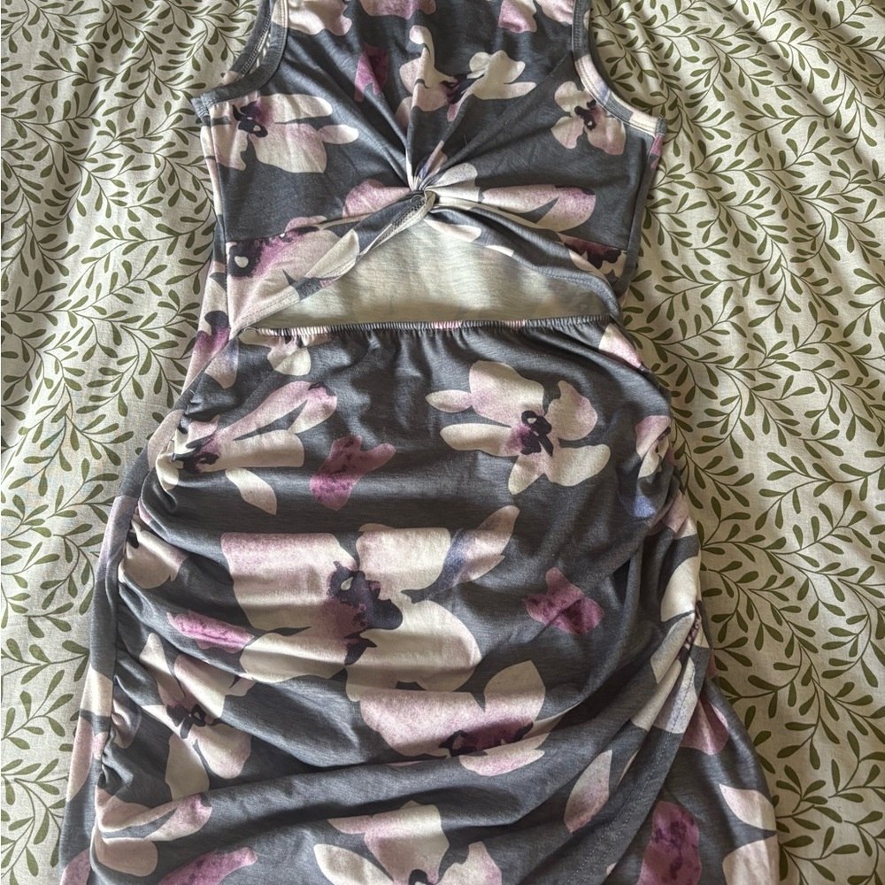 Floral Sleeveless Amazon Dress - Gray and Purple